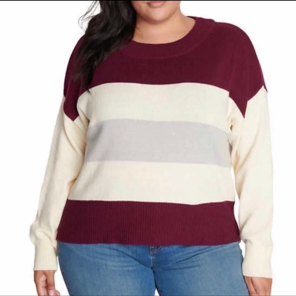 Lucky brand stripe color block multicolor crew neck knit pullover sweater - Picture 1 of 8